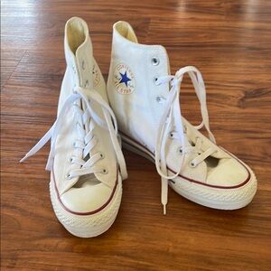 Converse White High-Top Sneakers w/slight wedge heel
